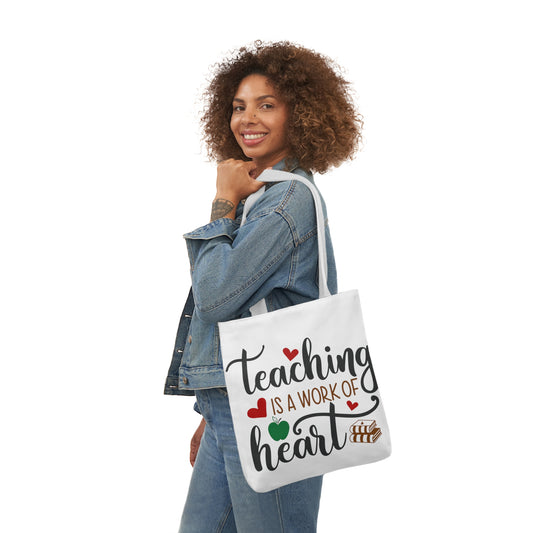 Teacher Tote Bag. Teaching is a work of Heart. Great gift for teacher. Canvas Tote Bag, 5-Color Straps. 3 Sizes. Teacher appreciation gift.