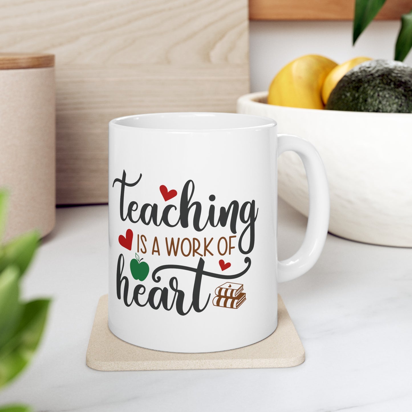 Teacher Appreciation Gift. "Teaching is a Work of Heart" Coffee Mug also makes a thoughtful gift for educators, mentors. 11 oz mug