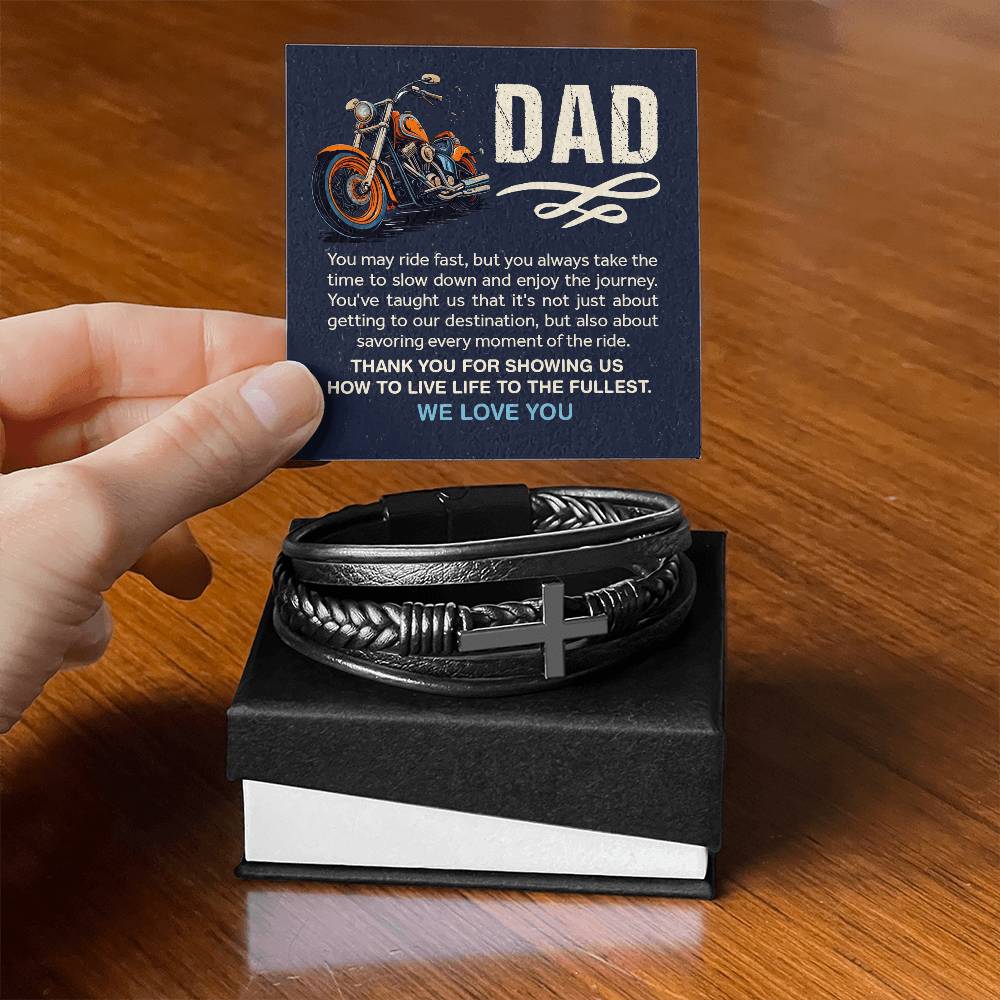 Father's Day gift. Leather bracelet to show Dad how much you love him. Living life to the fullest. With Message Card