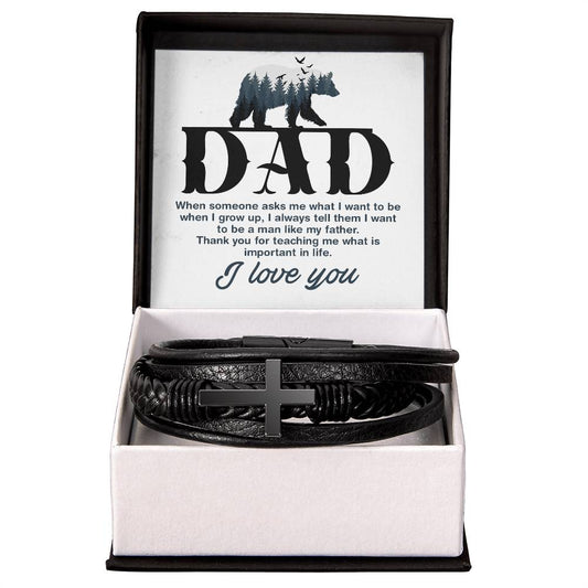 Father's Day gift. Leather bracelet with cross to show Dad how much you love him. With Message Card