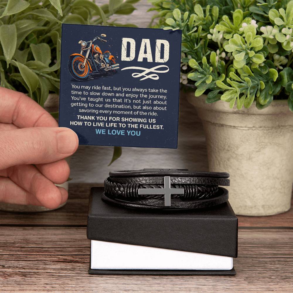 Father's Day gift. Leather bracelet to show Dad how much you love him. Living life to the fullest. With Message Card