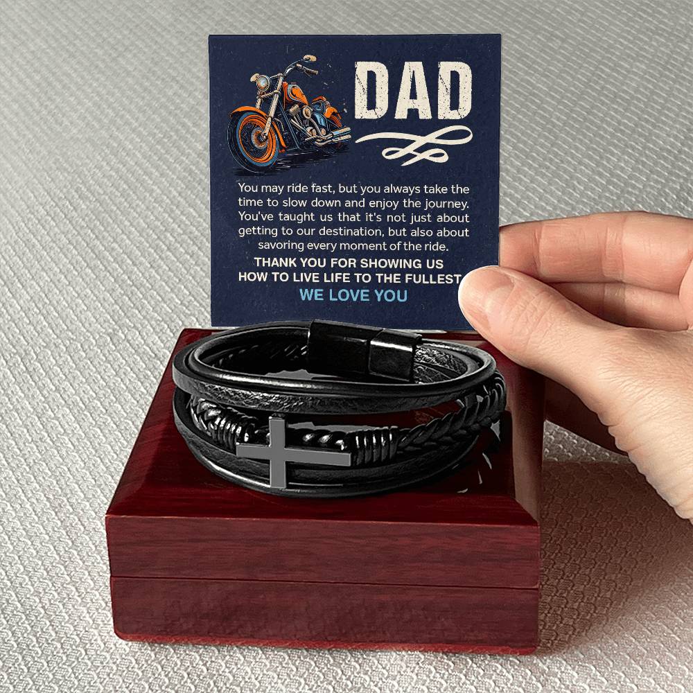 Father's Day gift. Leather bracelet to show Dad how much you love him. Living life to the fullest. With Message Card