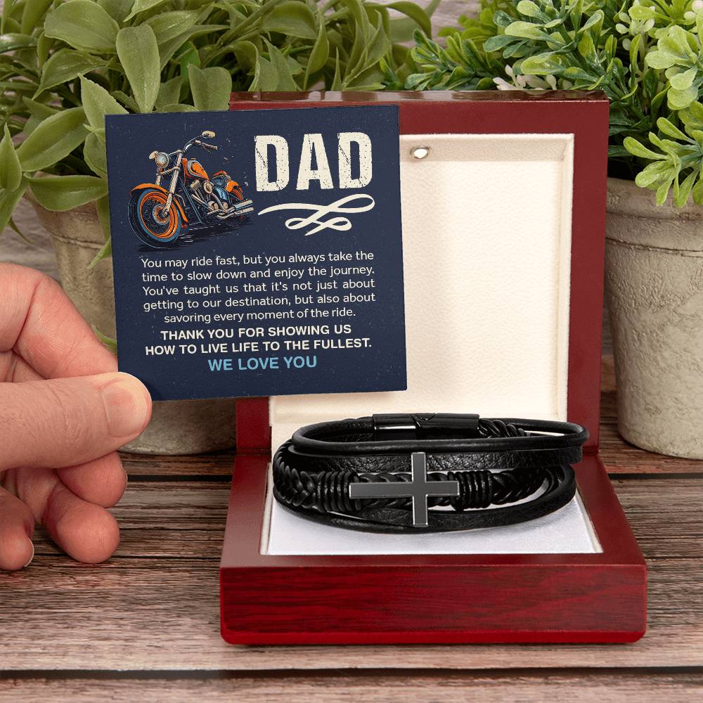 Father's Day gift. Leather bracelet to show Dad how much you love him. Living life to the fullest. With Message Card