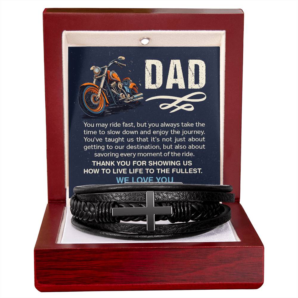 Father's Day gift. Leather bracelet to show Dad how much you love him. Living life to the fullest. With Message Card