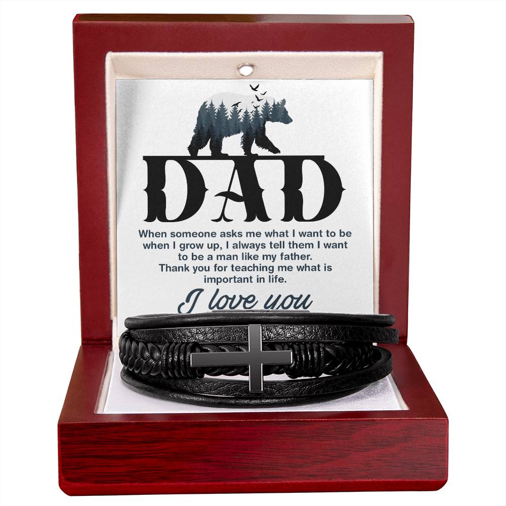 Father's Day gift. Leather bracelet with cross to show Dad how much you love him. With Message Card